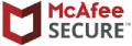 A green background with red letters that say mcafee security.